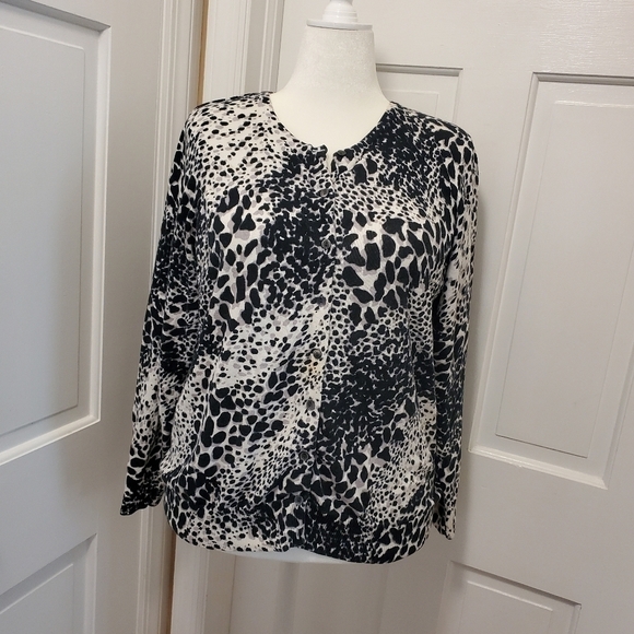Croft & Barrow Animal Print 100% Cotton Button Front Cardigan Size 1X - Picture 1 of 10